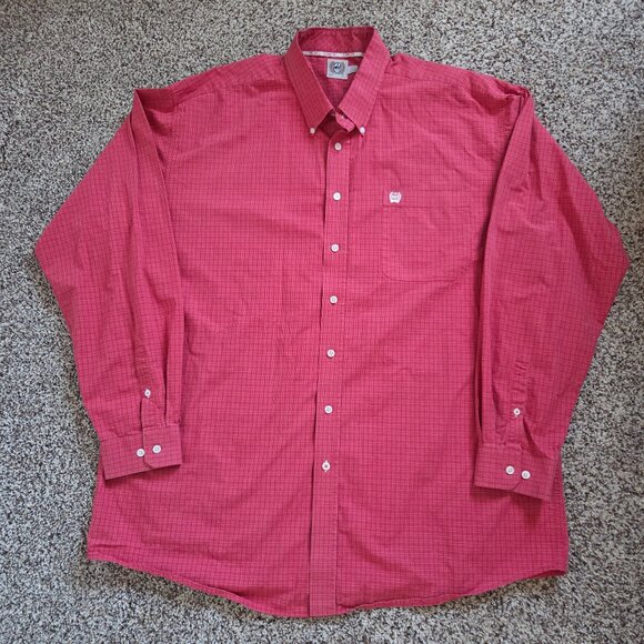 Cinch Other - Cinch Button Down Shirt Mens XXL 2XL Red White Check Long Sleeve Casual Western